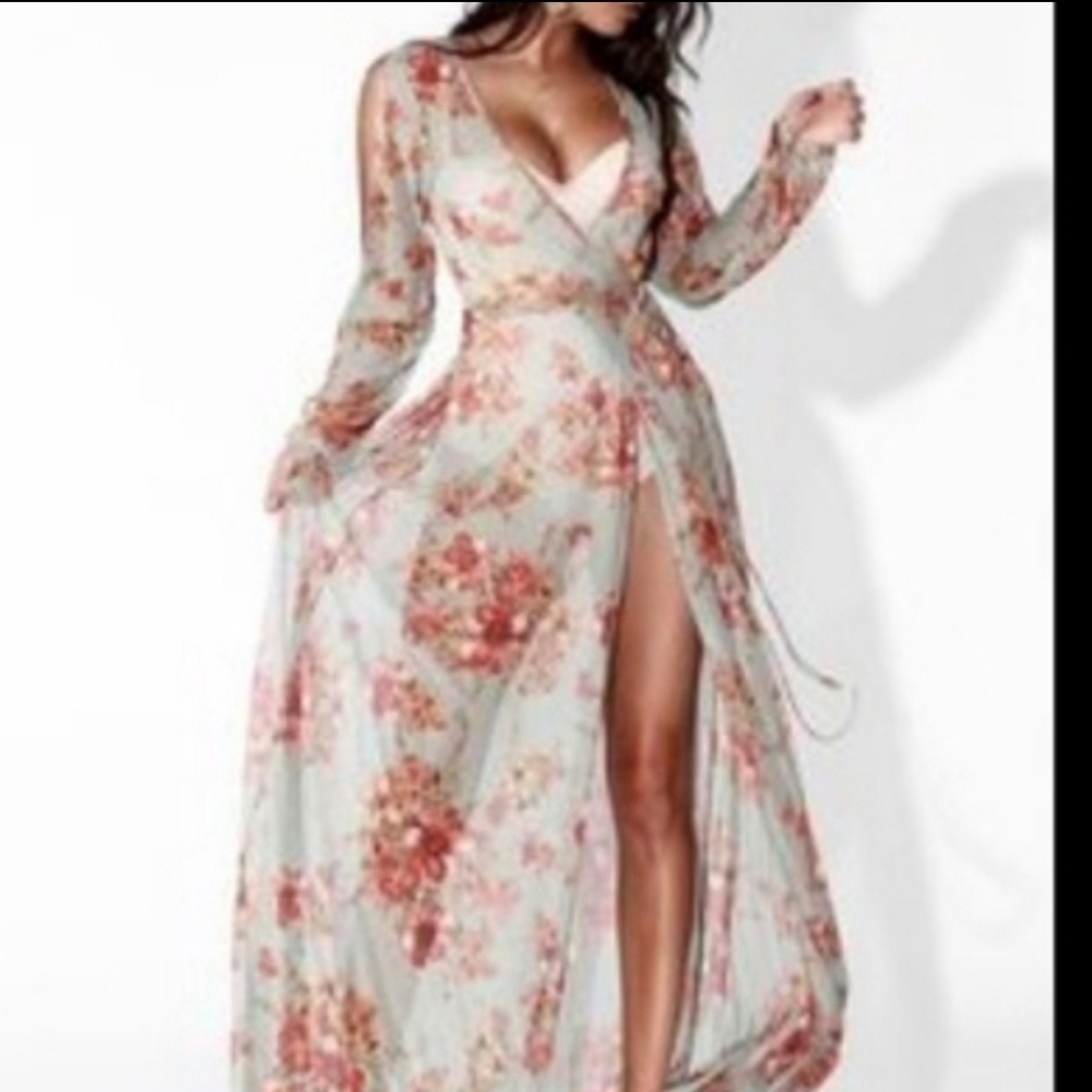 Jluxlabel Sheer Green Floral Wrap Cover Up